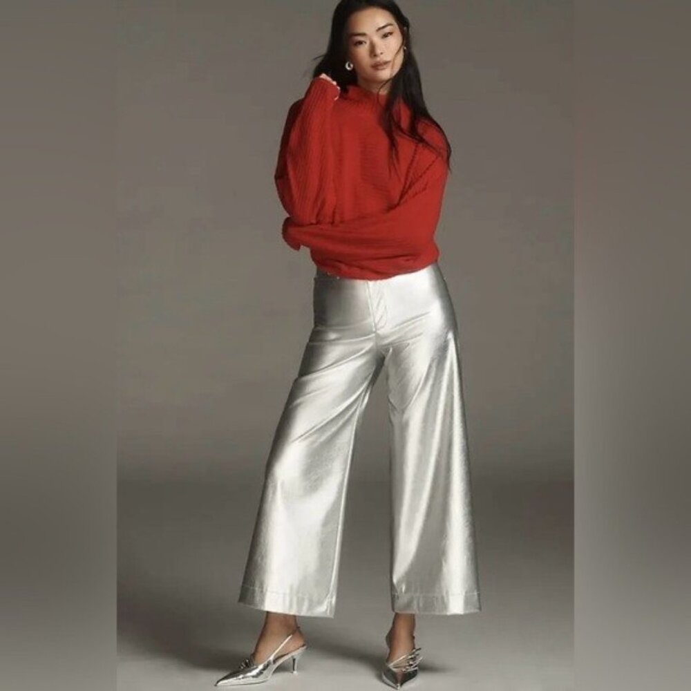 NWT Size 32 -The Ettie High-Rise Crop Wide-Leg Metallic Vegan-Leather (US$ 148)